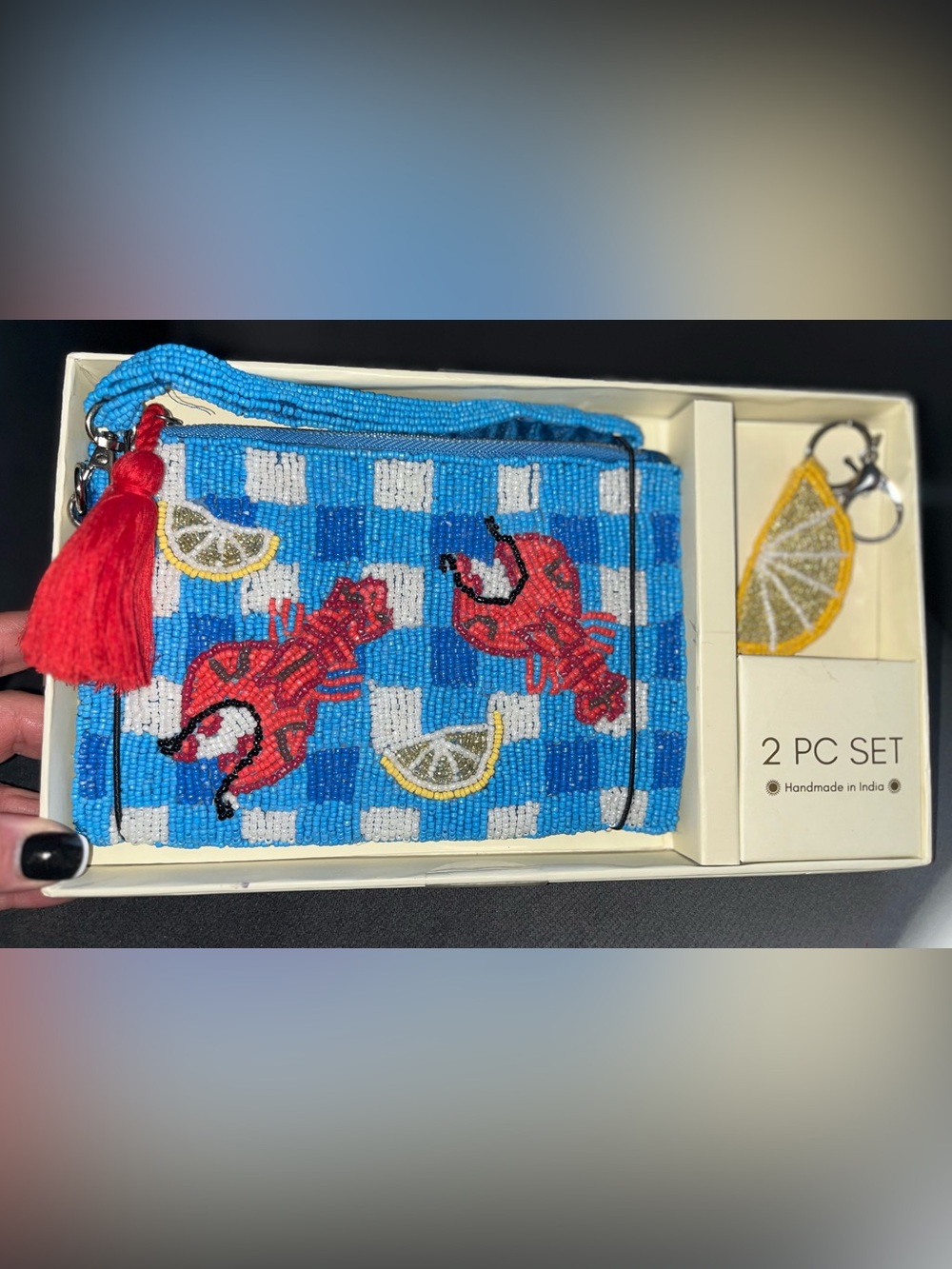🦞🍋 Viral✨SOL & MER Hand Beaded Lobster Lemon Wristle/ Keychain 2 Pc Set 7.75”L